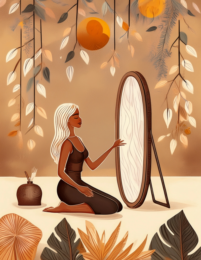 Woman sitting with mirror