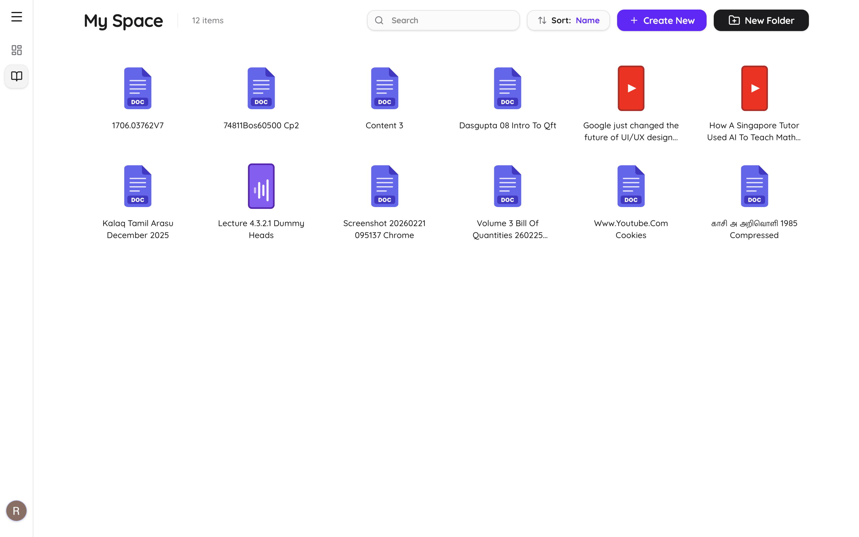 Atlas AI's clean dashboard — upload PDFs, YouTube links, or record audio