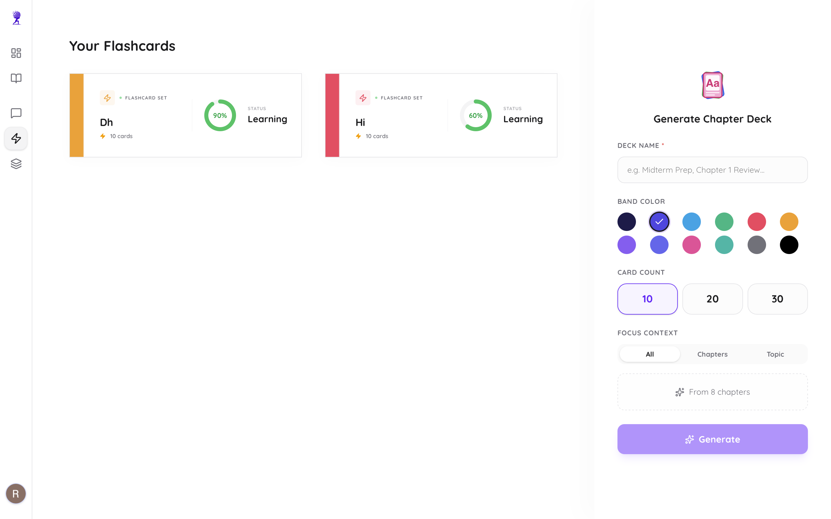 Atlas AI's SRS engine tracks your mastery levels including New, Learning, and Mastered.