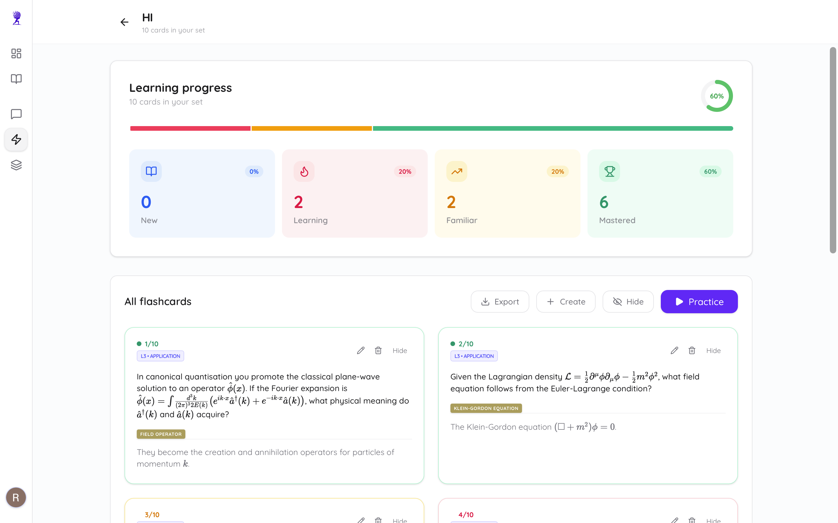 Atlas AI's flashcard review interface with built-in spaced repetition