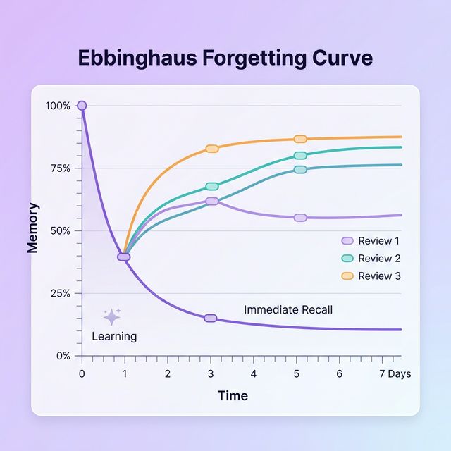 The Ebbinghaus Forgetting Curve shows how fast we lose new information without review.