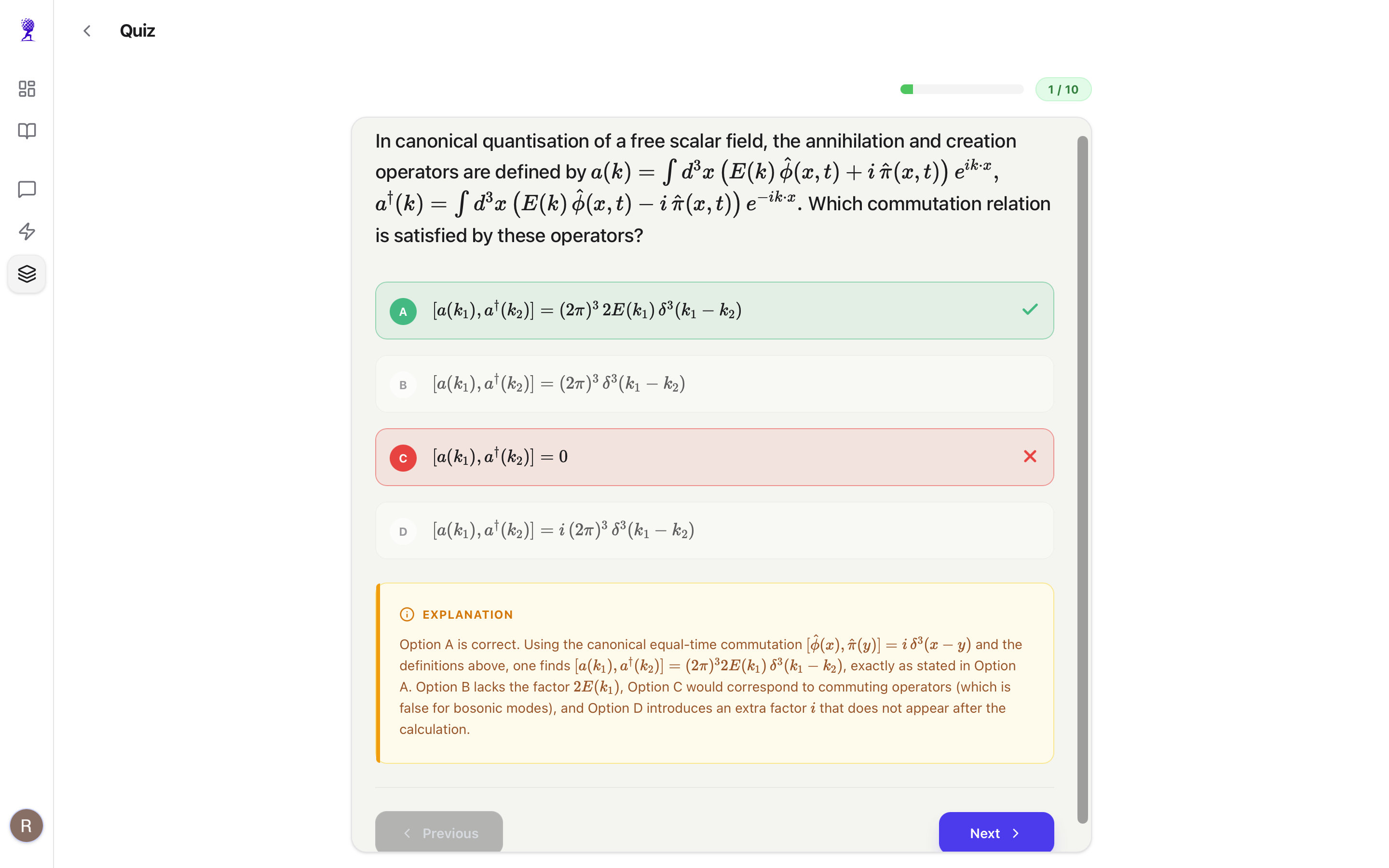 Atlas AI's Quiz Generator provides instant feedback and explanations for every answer.