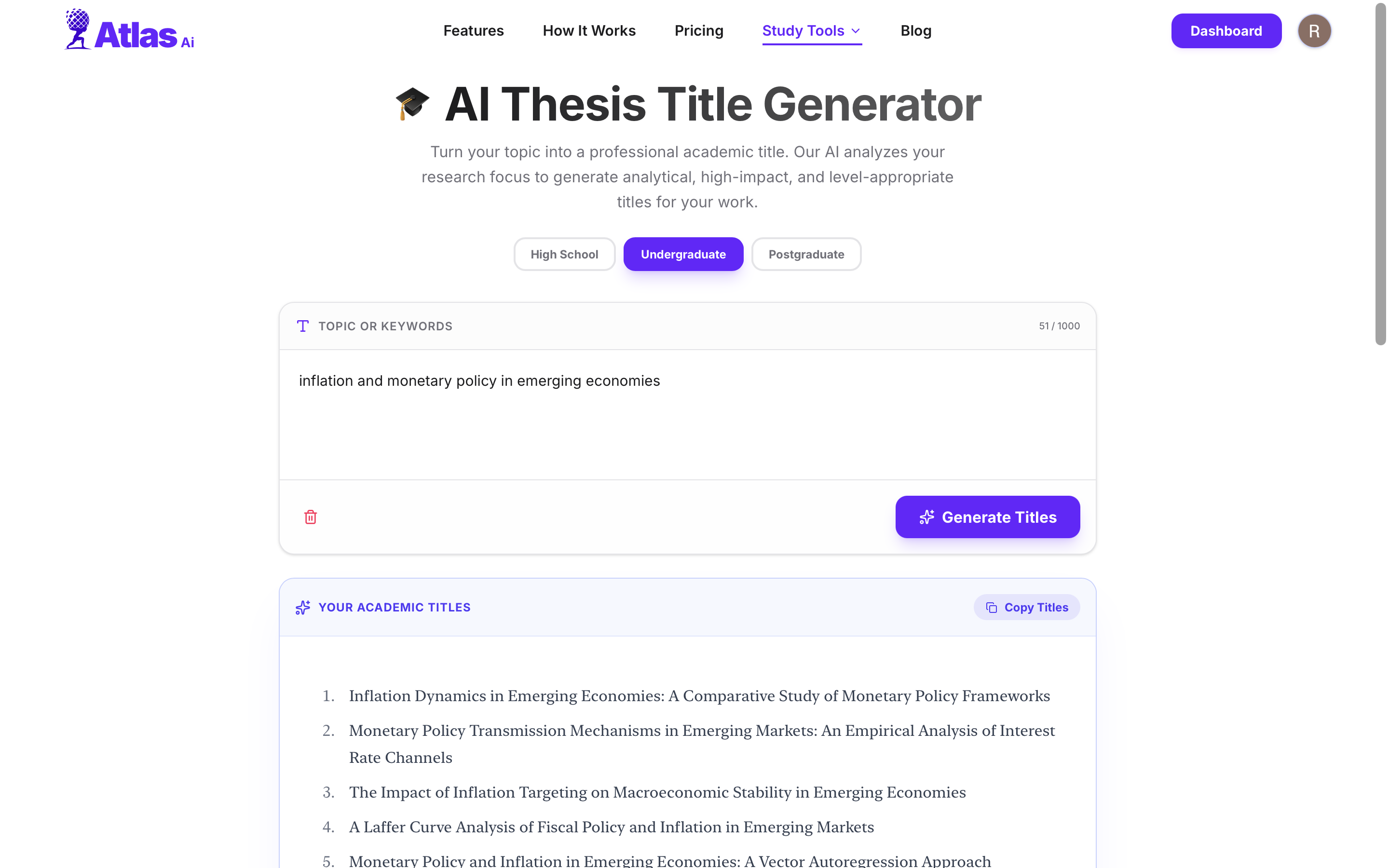 Thesis Title Generator — 10 professional title suggestions for your research