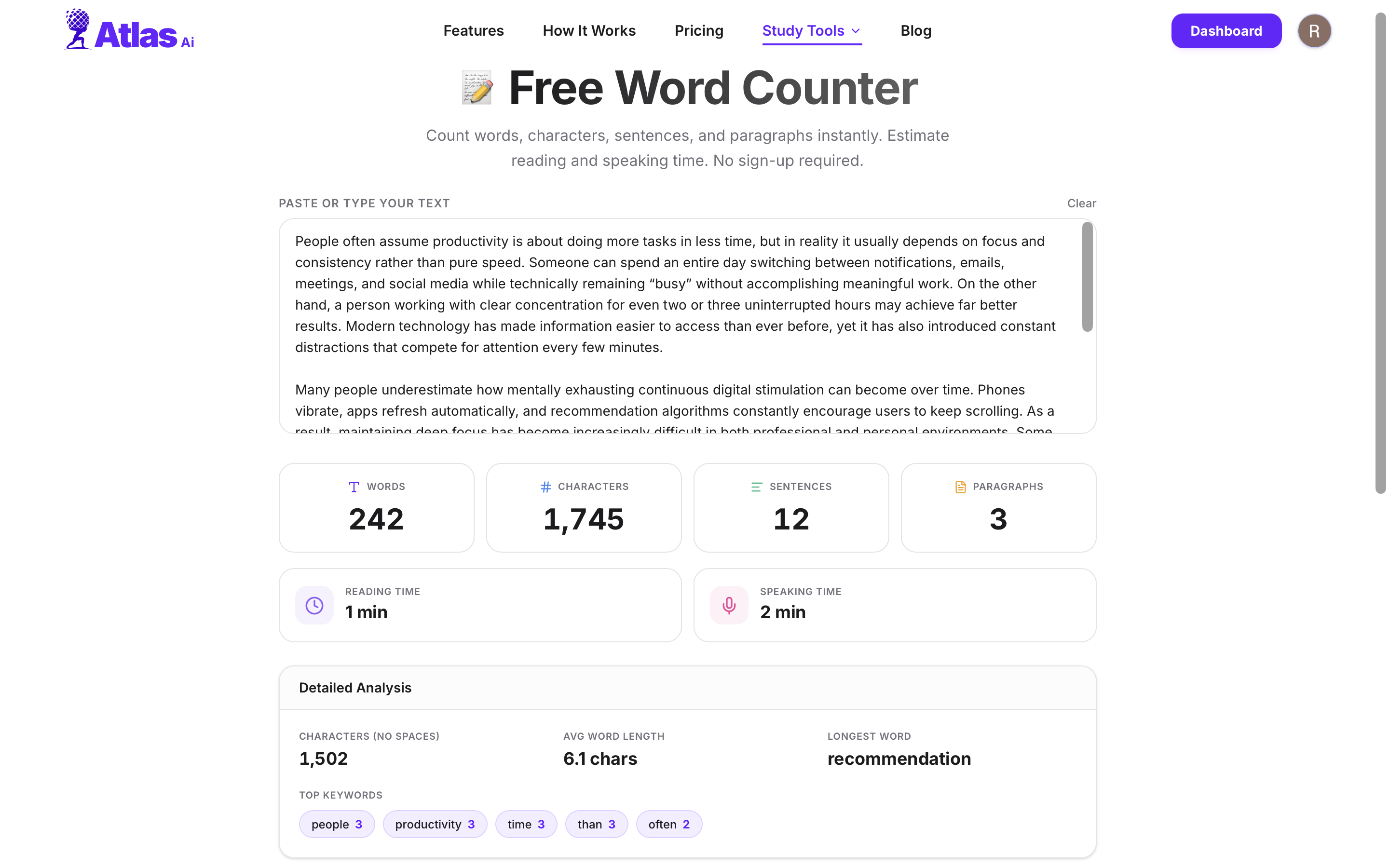 Free Word Counter — real-time word, character, sentence, and paragraph counts