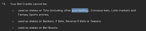 Bet credit cannot be