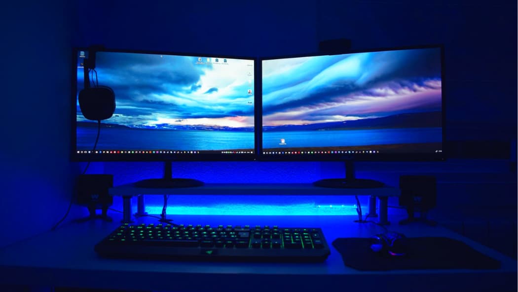 Two screen emitting blue light