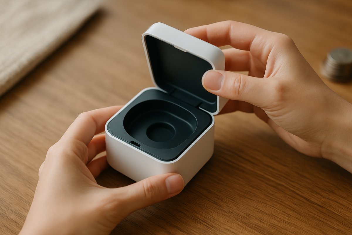 small tabletop gadget being opened