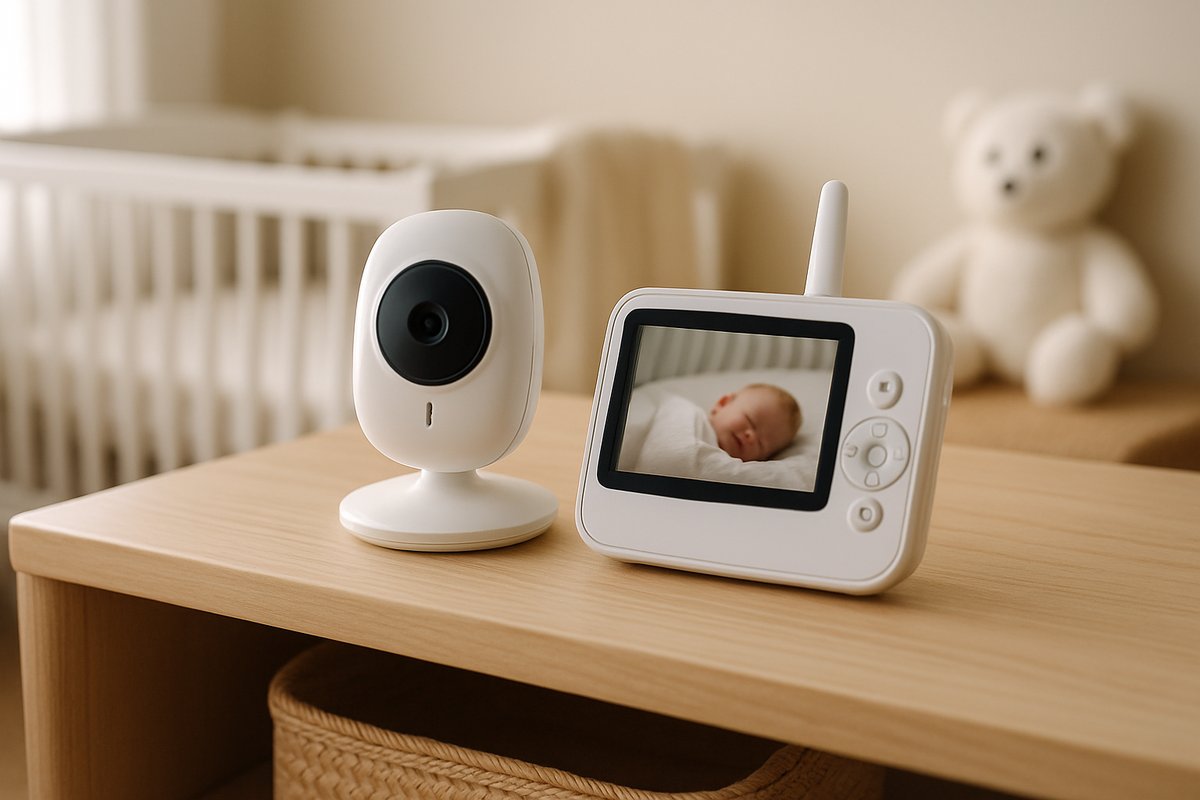 baby monitor on a nursery shelf