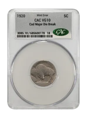 Buffalo Nickels | 1920 5c VG10 CACG Certification 685600178 | CAC Grading