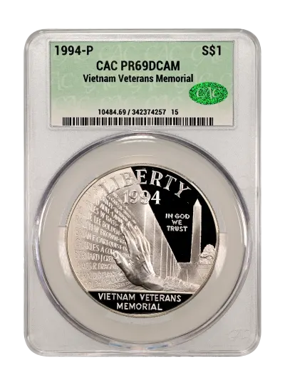 $1 Modern Commems, Proof | 1994-P Vietnam Veterans Memorial S$1 DCAM ...