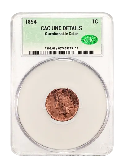 Indian Cents | 1894 1c BN UNC DETAILS (Questionable Color) CACG ...