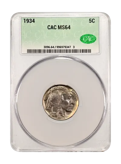 Buffalo Nickels | 1934 5c MS64 CACG Certification 996979347 | CAC Grading