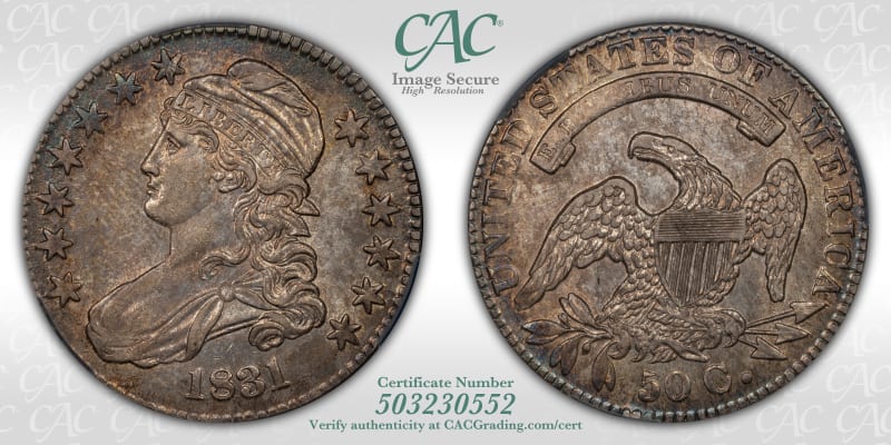Capped Bust Half Dollars | 1831 50c AU DETAILS (Scratched, Reverse ...
