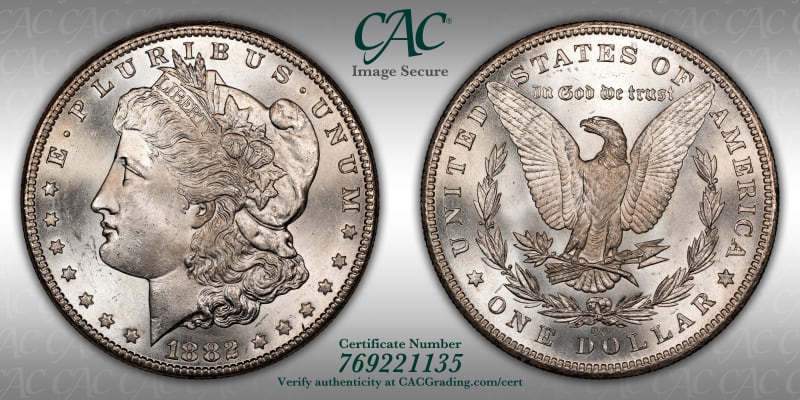 Morgan Dollars | 1882-CC $1 MS64 CACG Certification 769221135 | CAC Grading
