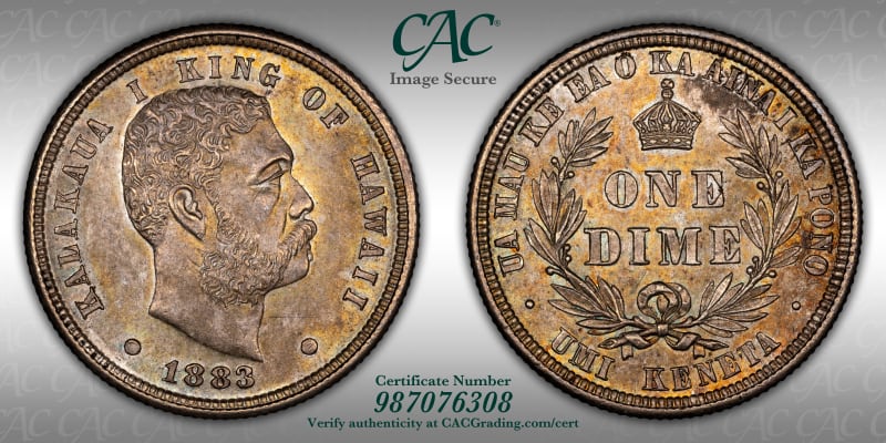 Hawaii Regular Issues | 1883 Hawaii 10c MS64 CACG Certification ...