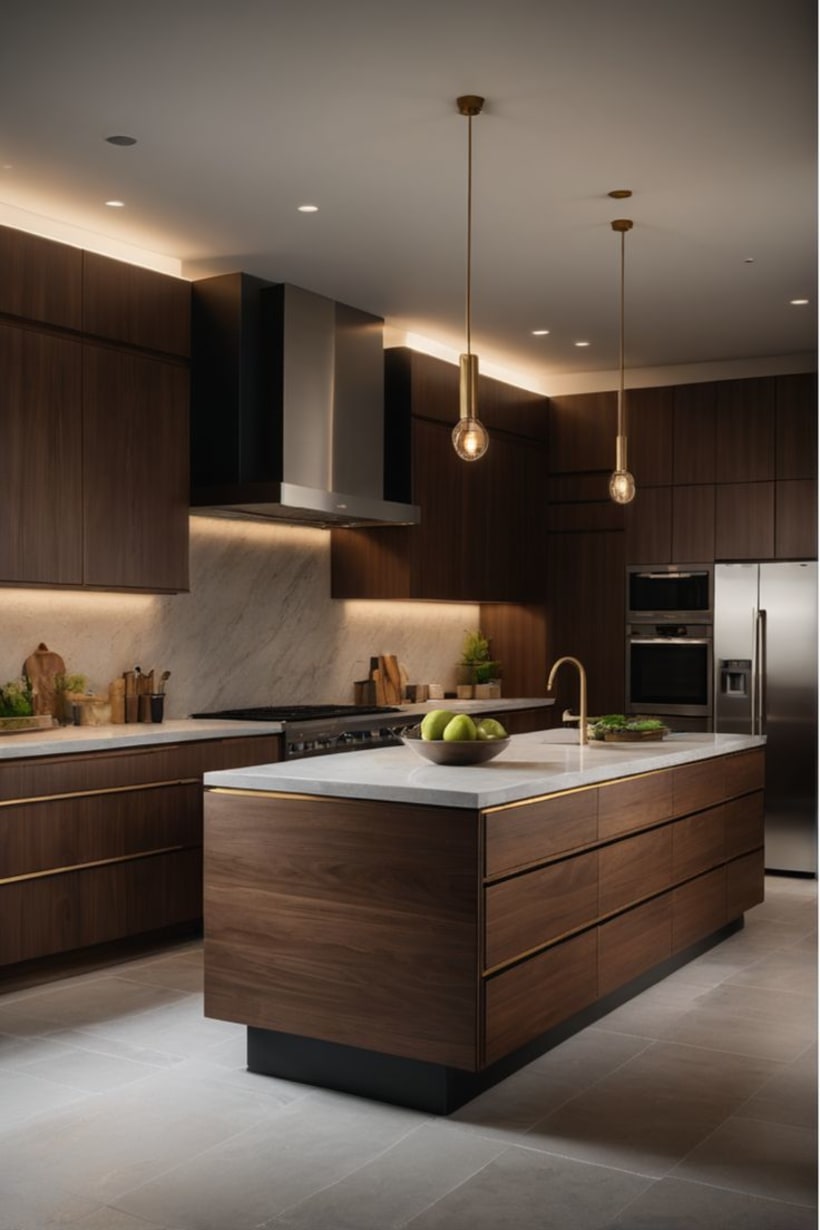 Cocina con estilo industrial y combinación de metal y madera