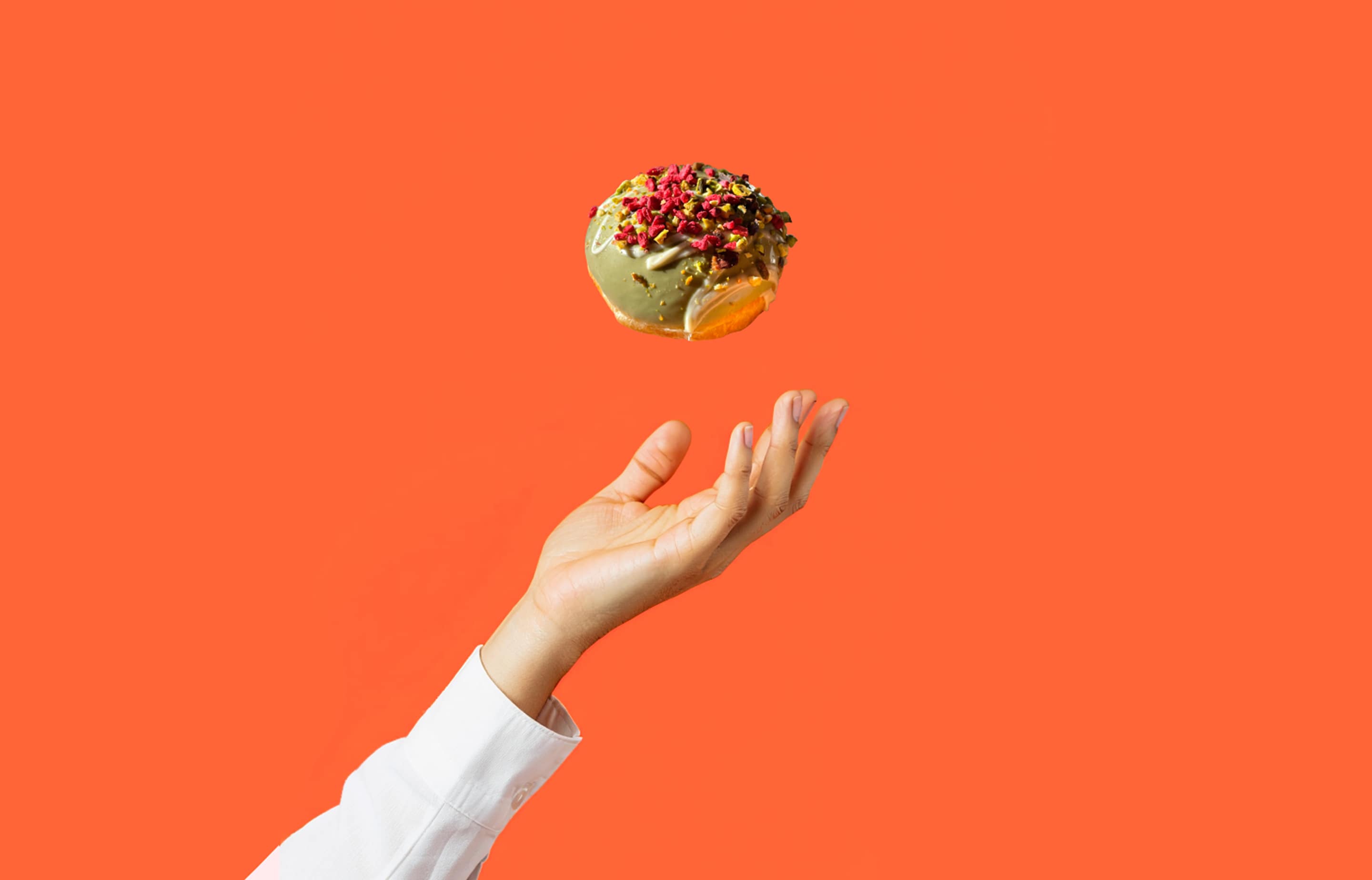 Pals 'n Co donut de pistachio e framboesas