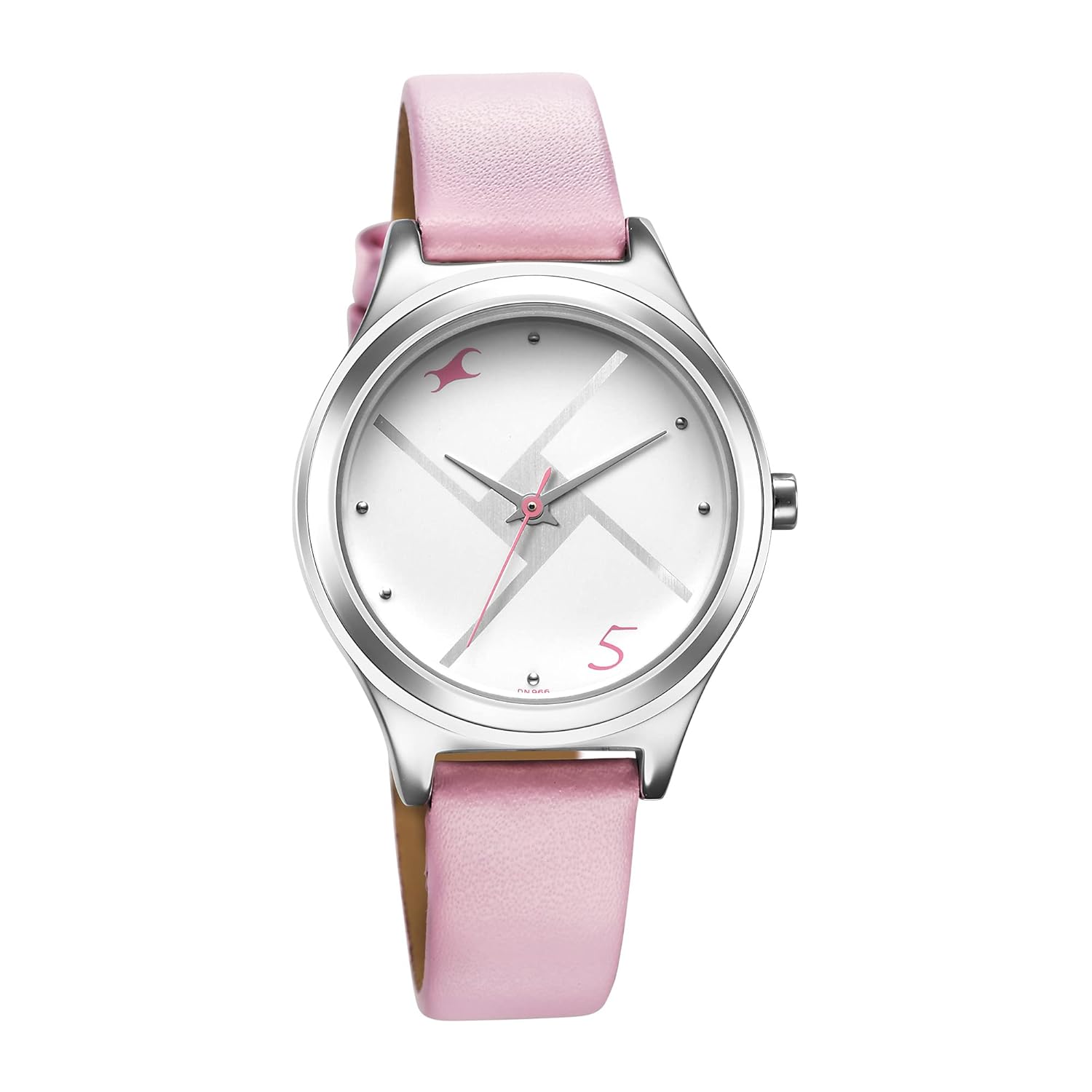 Fastrack Stunners Quartz Analog Silver Dial Pink Leather Strap Watch for Girls