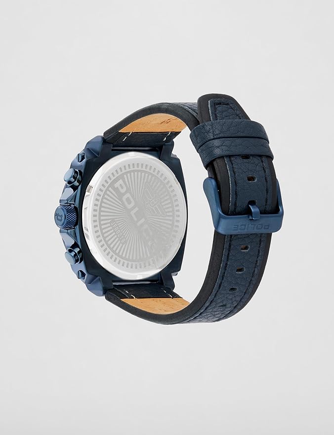 Police Quartz Multifunction with Date Blue Dial Two Toned Blue & Black Leather Strap