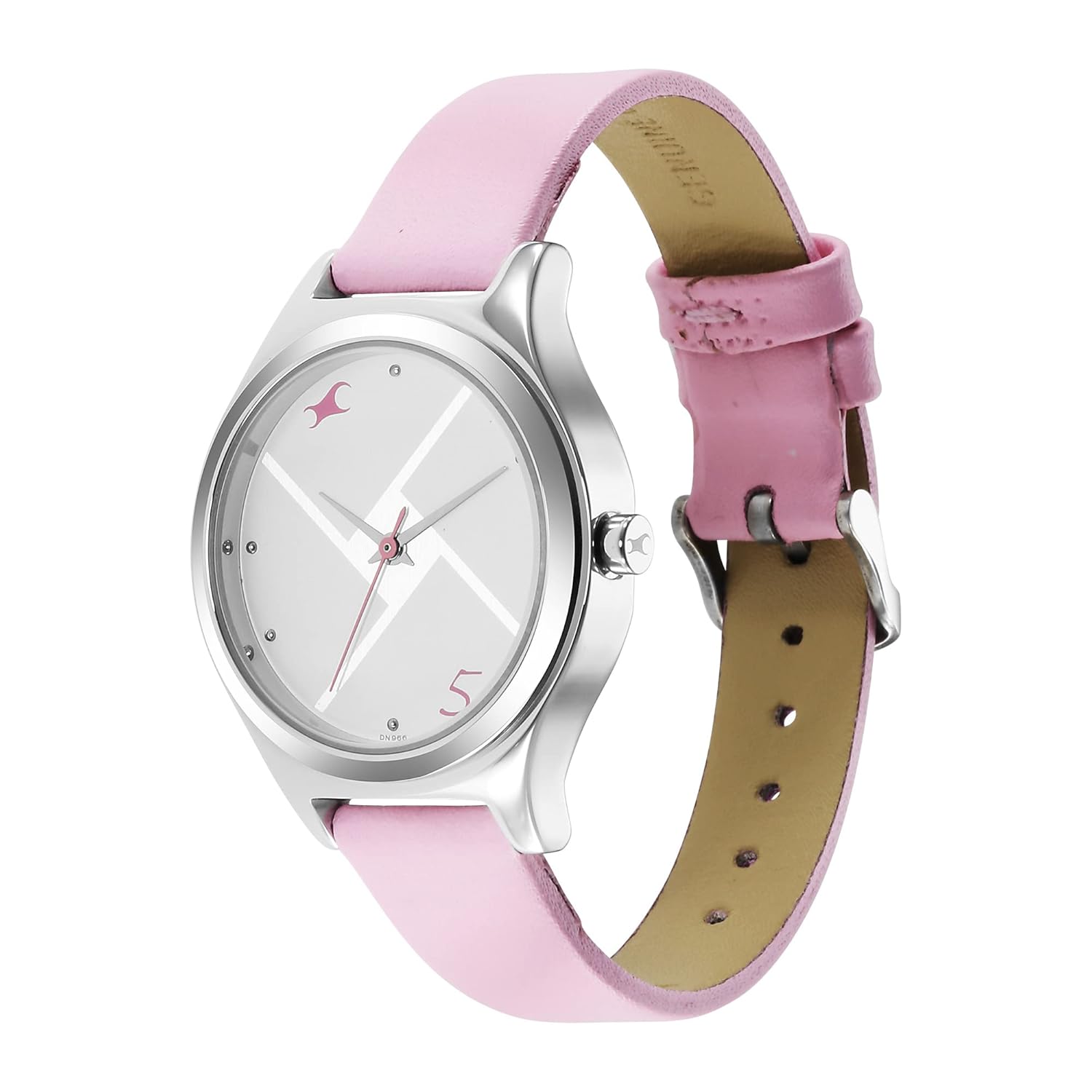Fastrack Stunners Quartz Analog Silver Dial Pink Leather Strap Watch for Girls