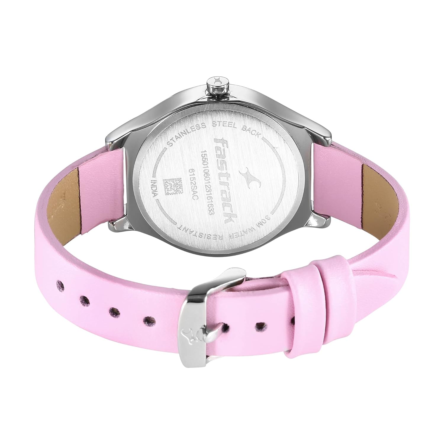 Fastrack Stunners Quartz Analog Silver Dial Pink Leather Strap Watch for Girls