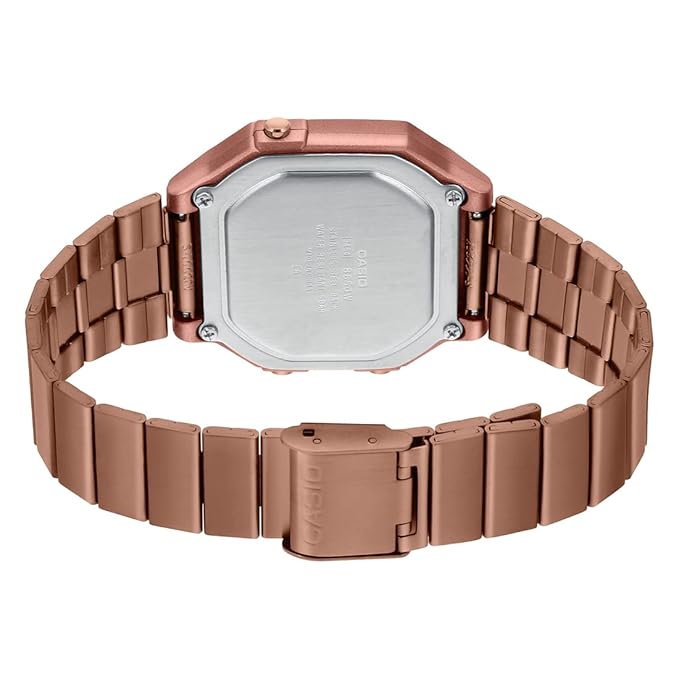 Casio Unisex-Adult Vintage- Rose Gold Digital Dial Rose Gold Stainless Steel Band