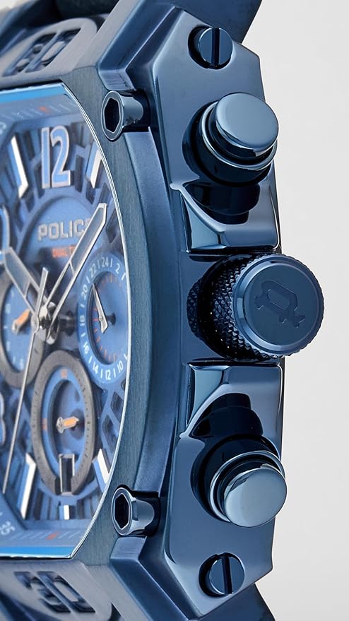 Police Quartz Multifunction with Date Blue Dial Two Toned Blue & Black Leather Strap