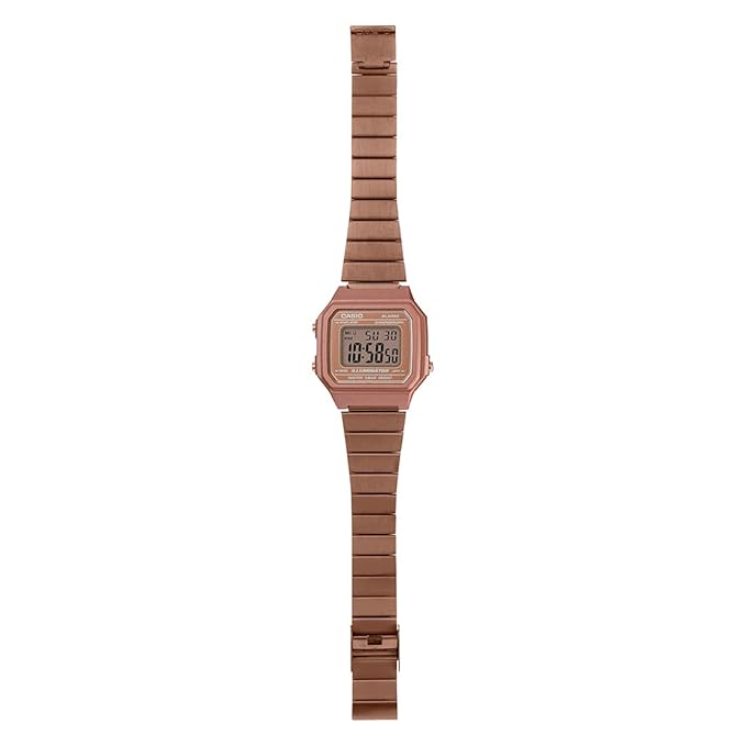 Casio Unisex-Adult Vintage- Rose Gold Digital Dial Rose Gold Stainless Steel Band