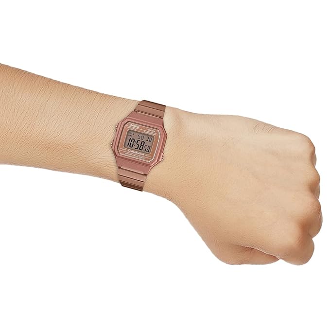 Casio Unisex-Adult Vintage- Rose Gold Digital Dial Rose Gold Stainless Steel Band