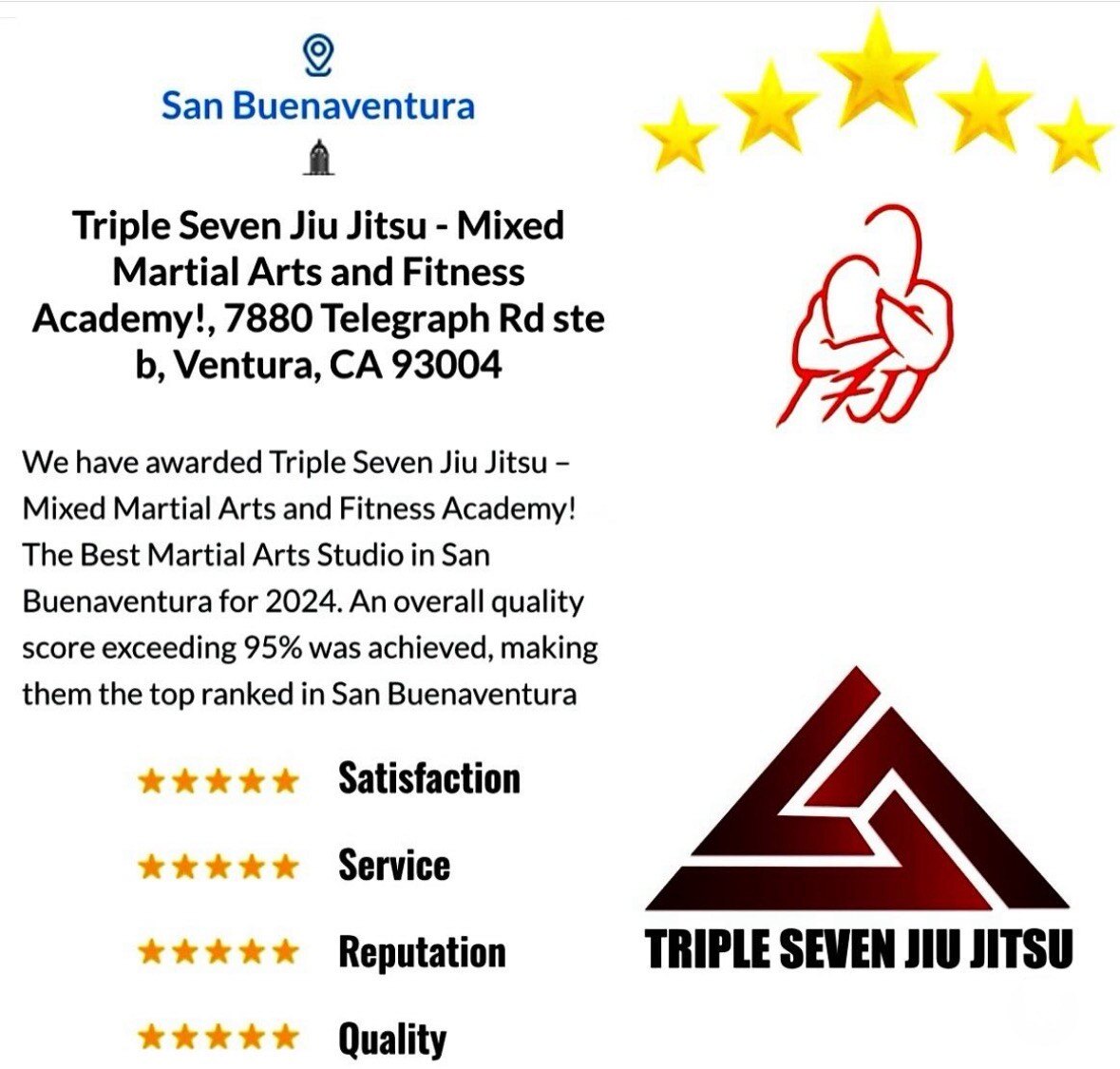 quality business award for triple seven jiu jitsu