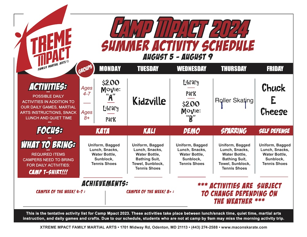 week eight schedule