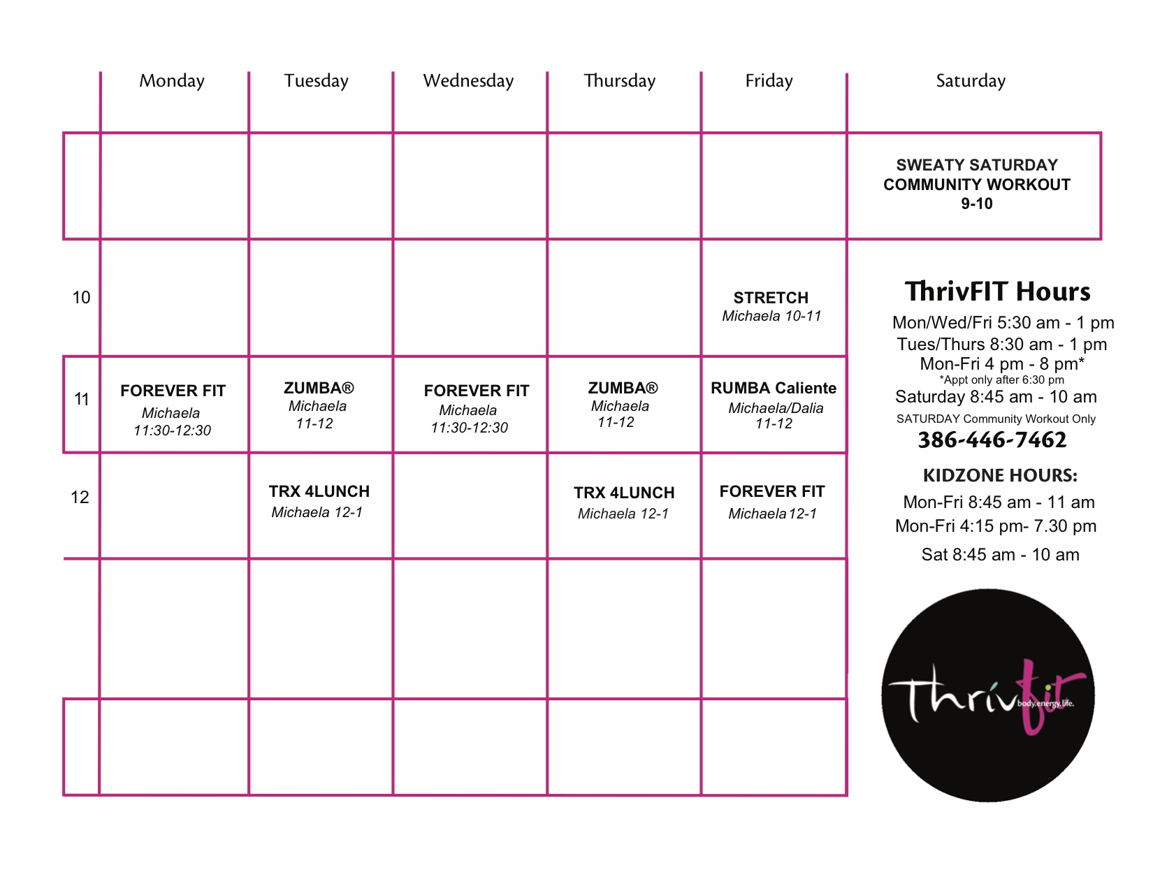class time schedule