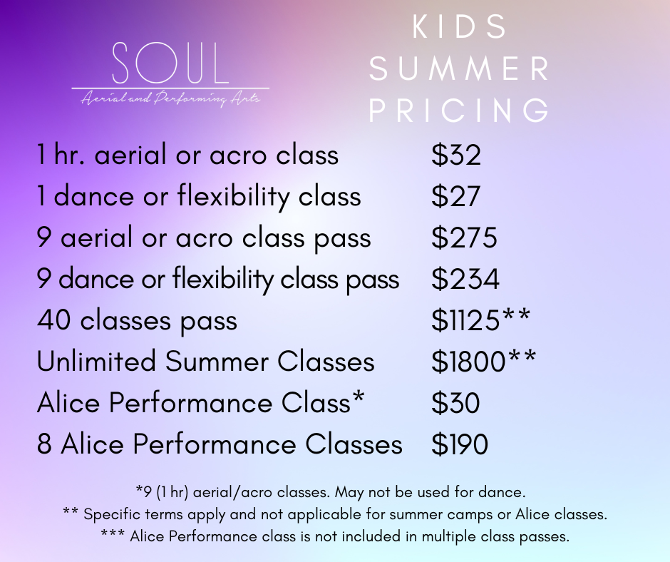 summer class pricing info