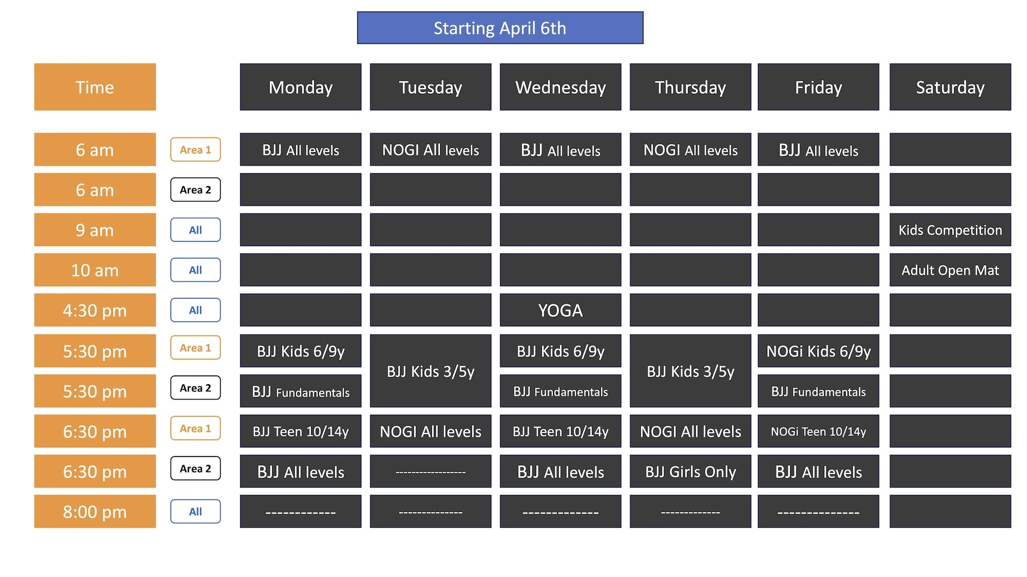 Adonai Martial Arts Schedule