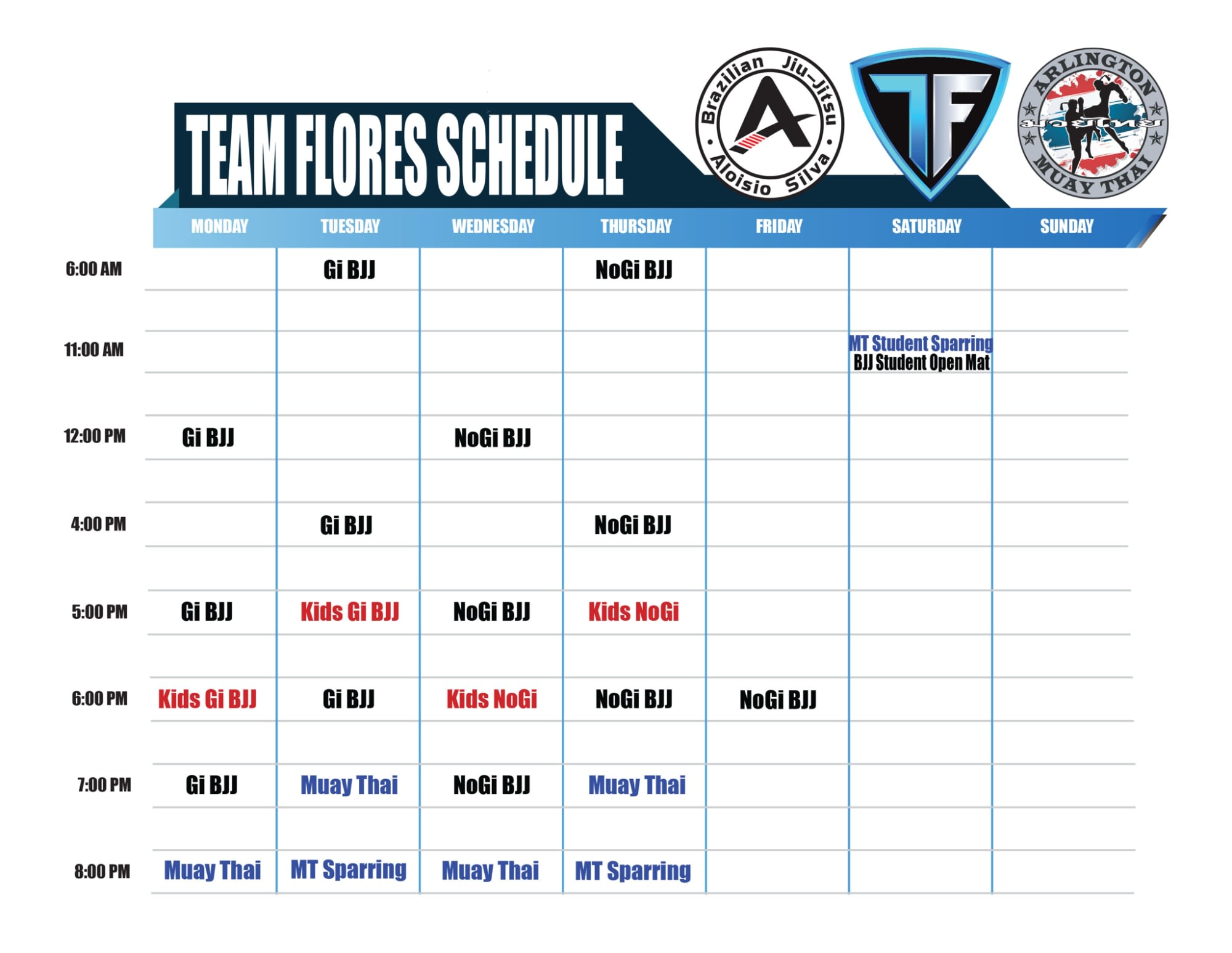 Flores Martial Arts Schedule