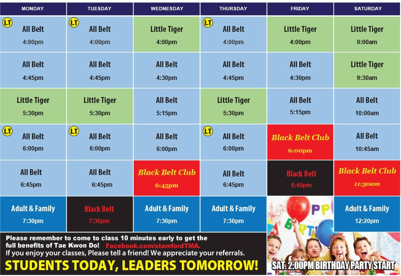Master Na's Traditional Martial Arts Schedule