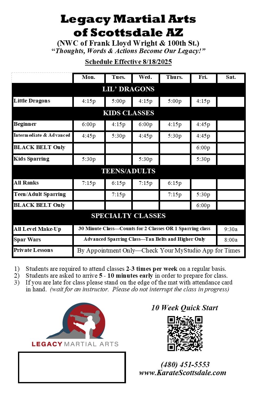 Legacy Martial Arts of Scottsdale  Schedule