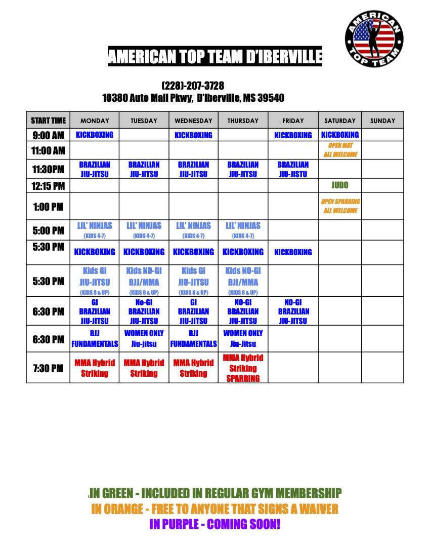 American Top Team D'Iberville Schedule