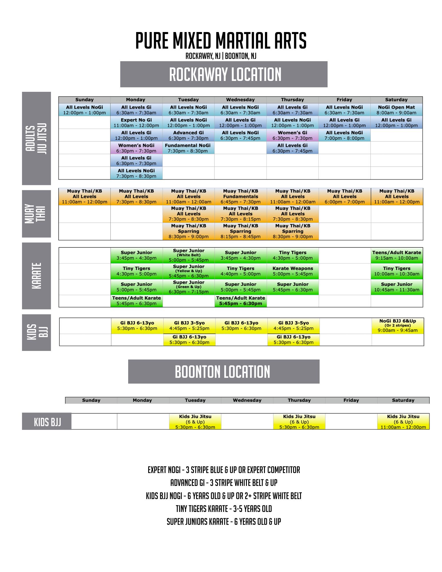 Pure Mixed Martial Arts Schedule