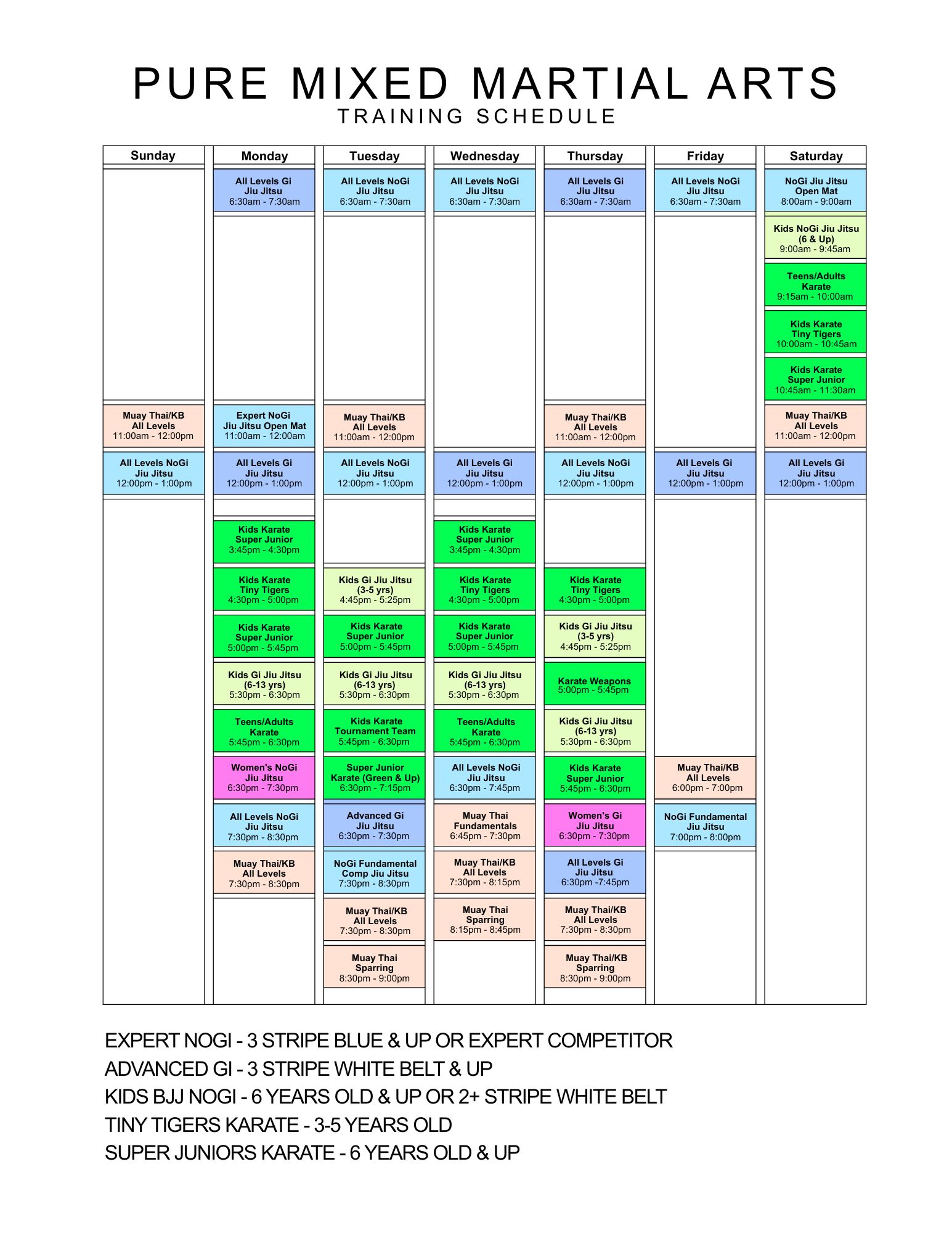 Pure Mixed Martial Arts Schedule