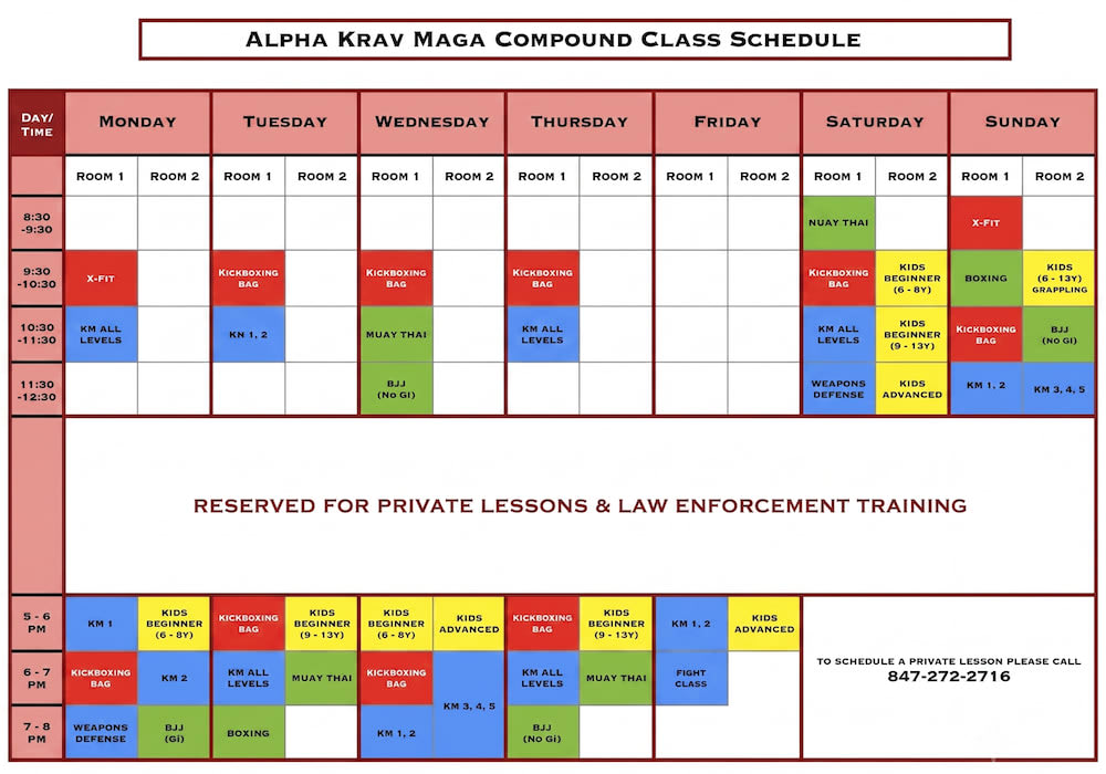 Alpha Krav Maga Compound Schedule