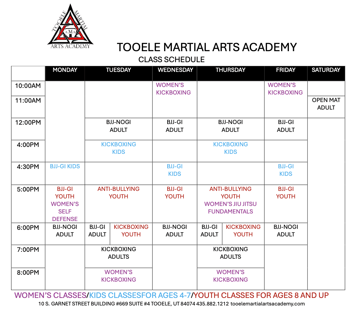 Tooele Martial Arts Academy Schedule