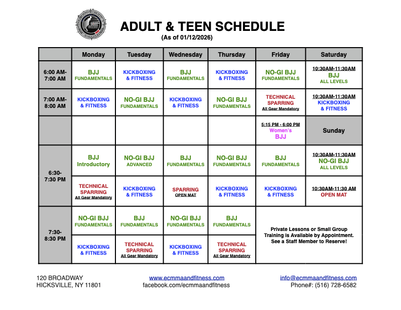 East Coast MMA & Fitness Schedule