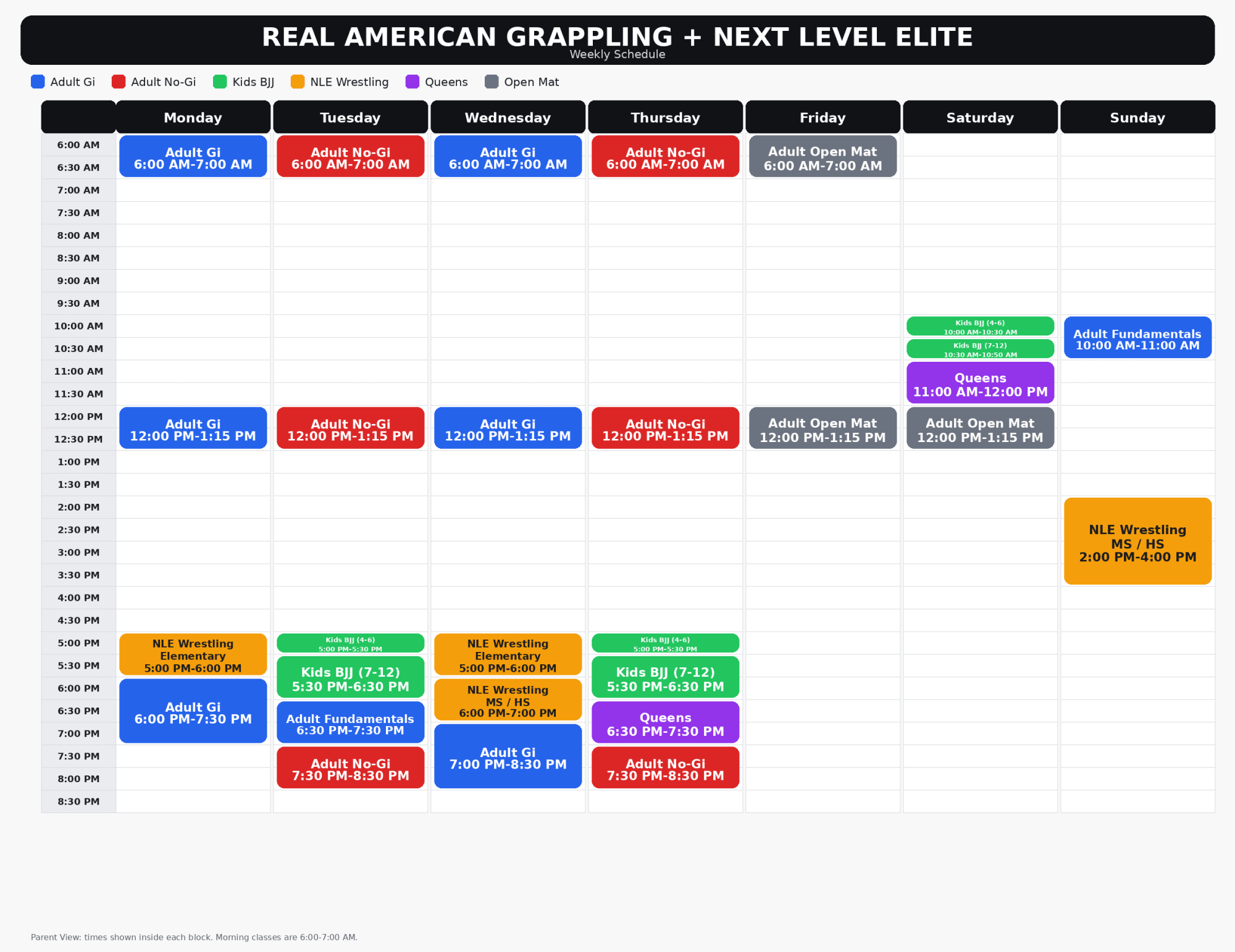 Real American Grappling Schedule