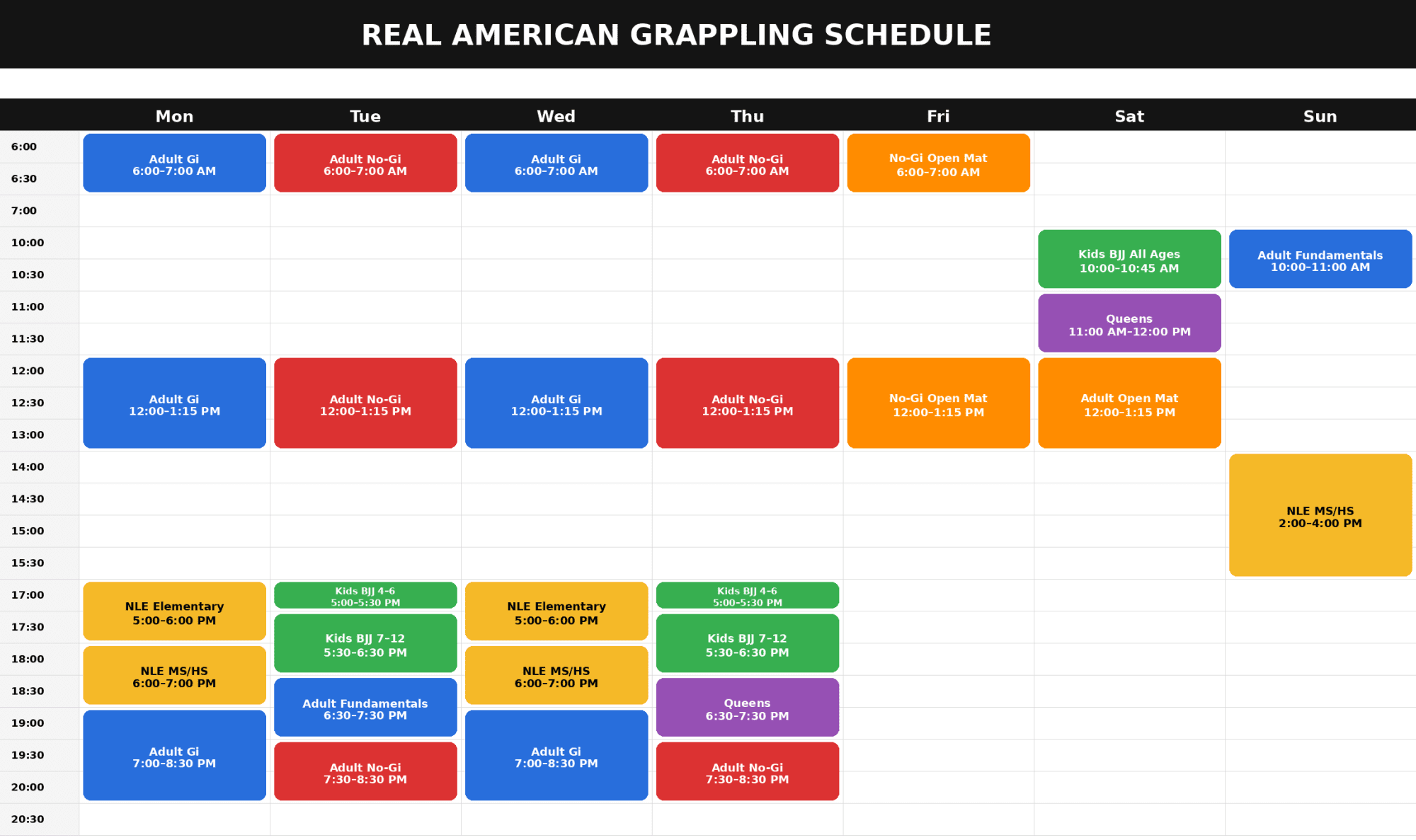 Real American Grappling Schedule