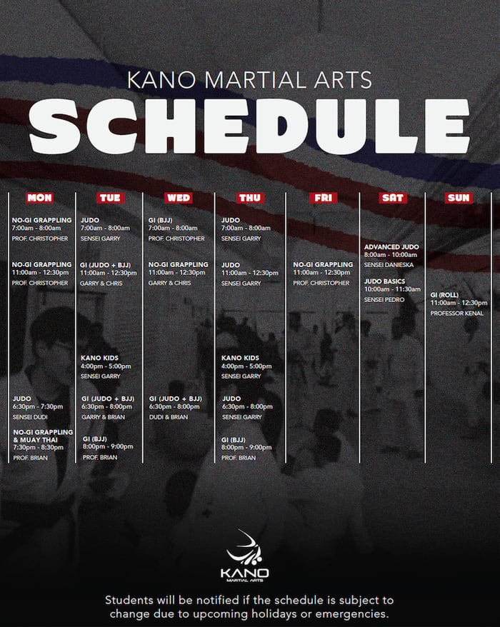 Kano Martial Arts Schedule