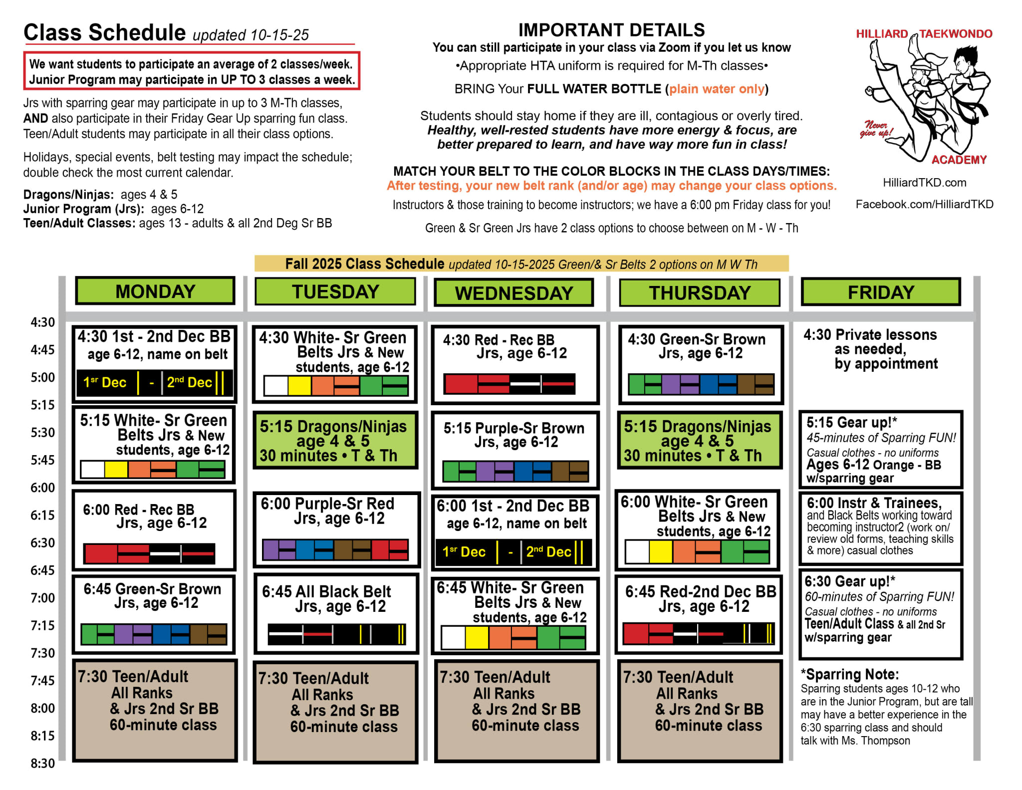 Hilliard Taekwondo Academy Schedule