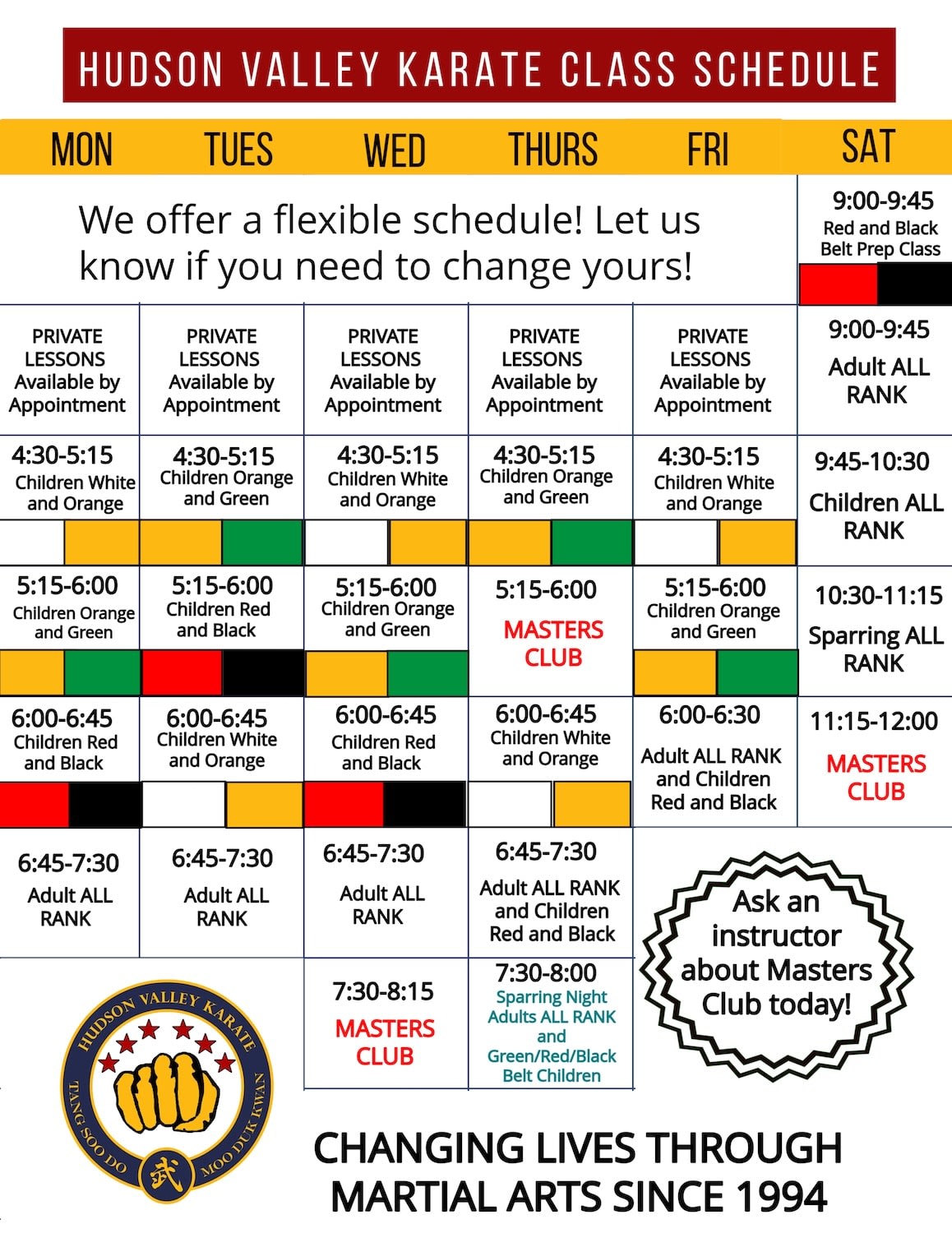 Hudson Valley Karate Schedule