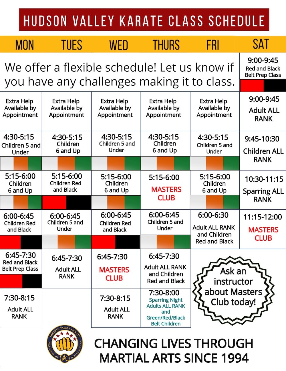 Hudson Valley Karate Schedule