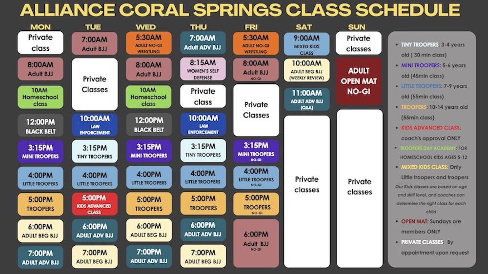 Alliance Brazilian Jiu-Jitsu Schedule